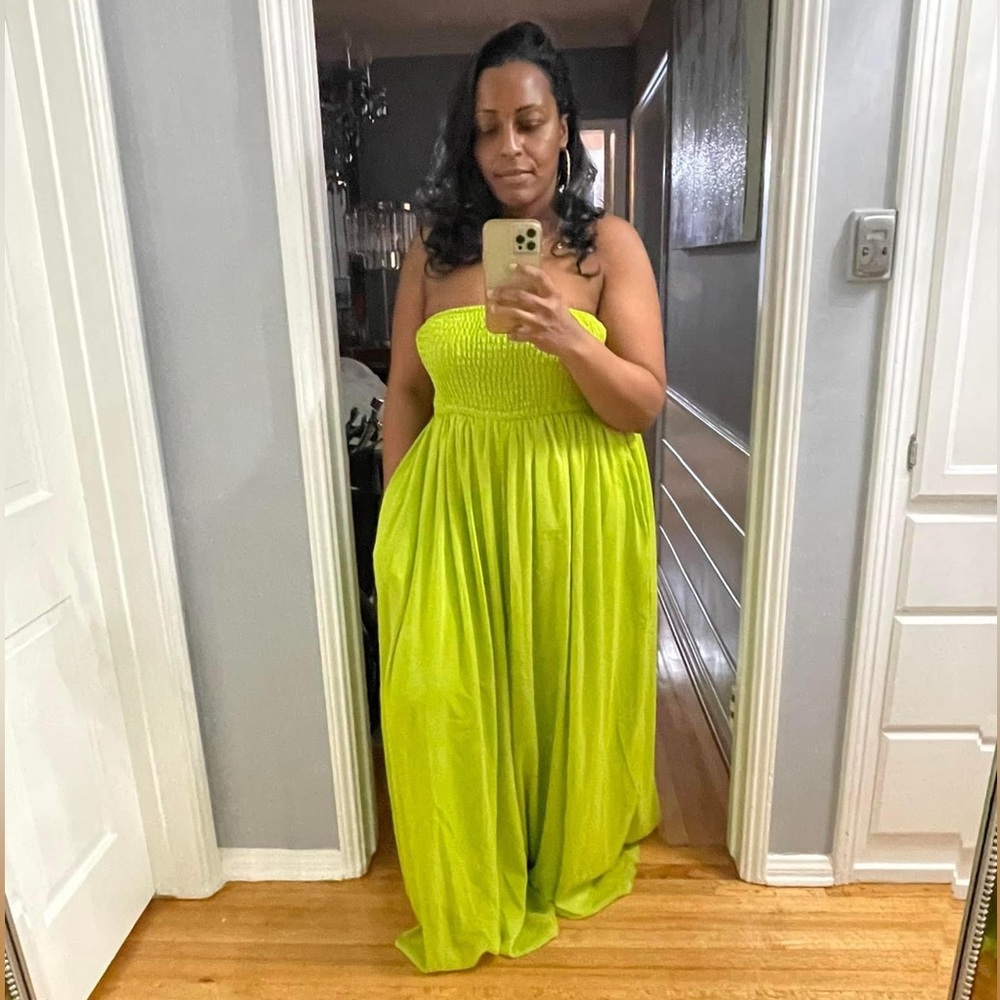 GREEN Tube wide Leg Yoru Chiffon Jumpsuit
